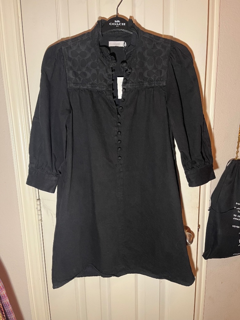 Coach denim covered button black dress